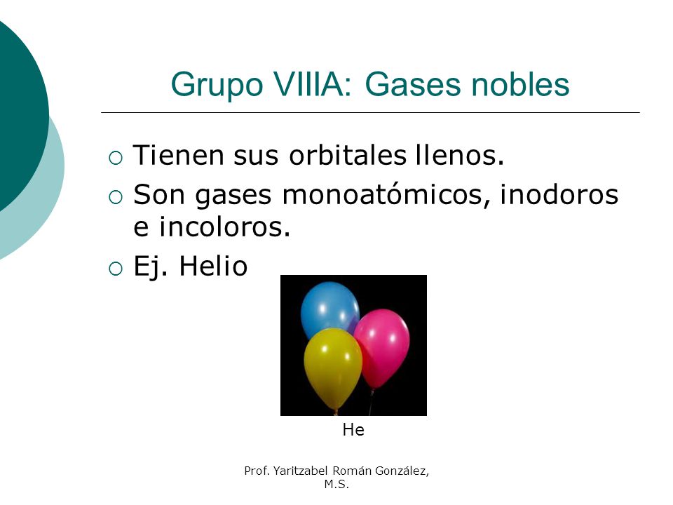 Grupo VIIIA: Gases nobles