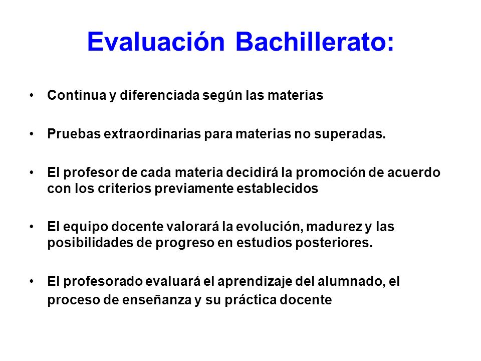 Evaluación Bachillerato: