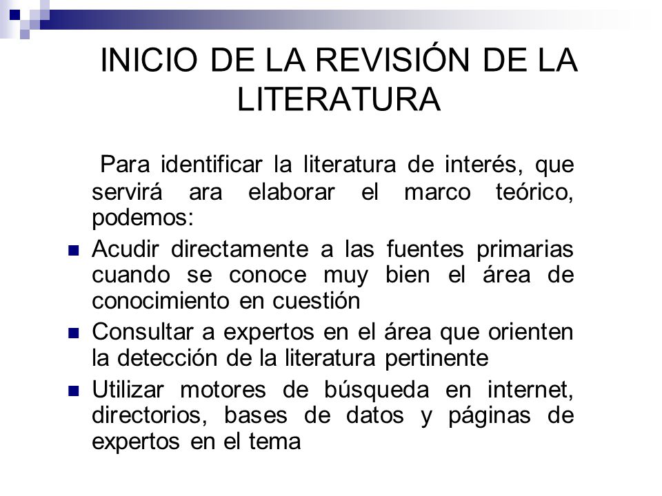 INICIO DE LA REVISIÓN DE LA LITERATURA