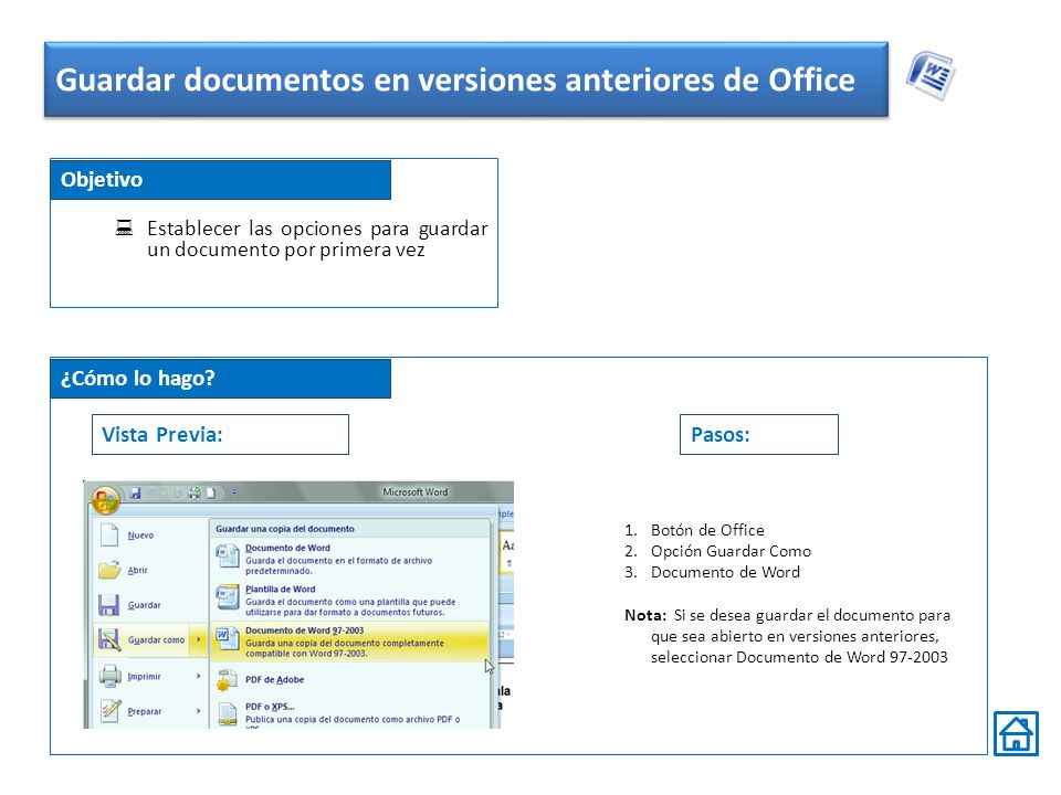 Guardar documentos en versiones anteriores de Office