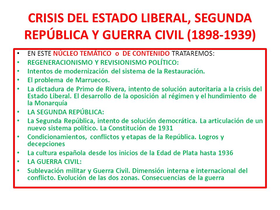 CRISIS DEL ESTADO LIBERAL, SEGUNDA REPÚBLICA Y GUERRA CIVIL ( )
