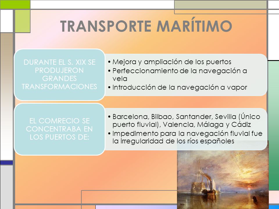 TRANSPORTE MARÍTIMO DURANTE EL S. XIX SE PRODUJERON GRANDES TRANSFORMACIONES. Mejora y ampliación de los puertos.