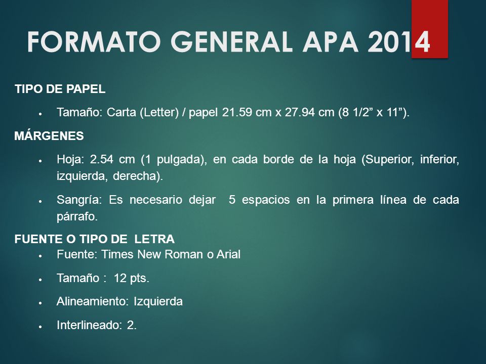 FORMATO GENERAL APA 2014 TIPO DE PAPEL