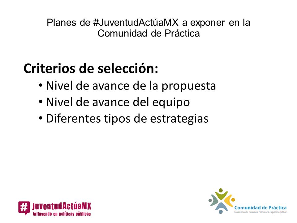 Planes de #JuventudActúaMX a exponer en la Comunidad de Práctica