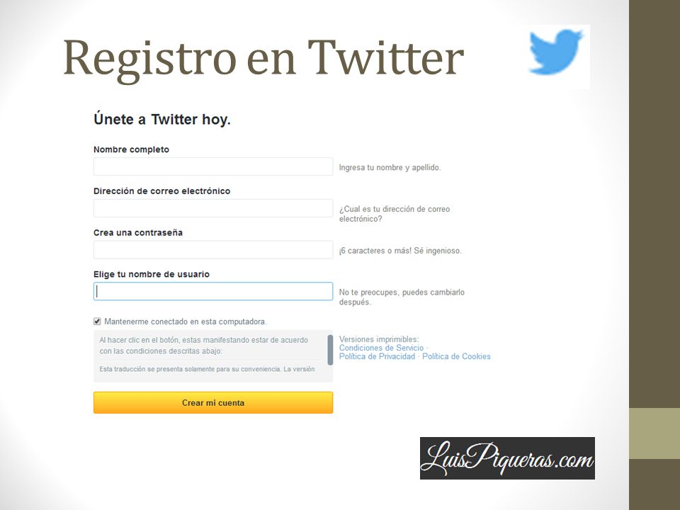 Registro en Twitter