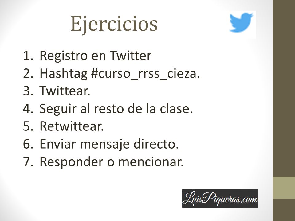 Ejercicios Registro en Twitter Hashtag #curso_rrss_cieza. Twittear.