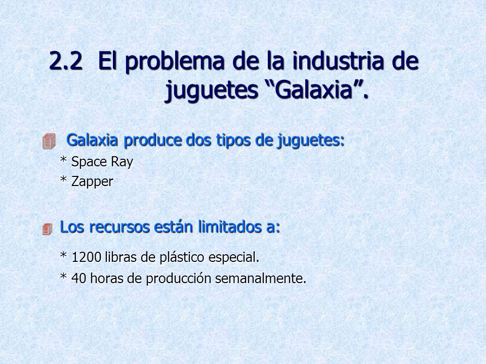 2.2 El problema de la industria de juguetes Galaxia .