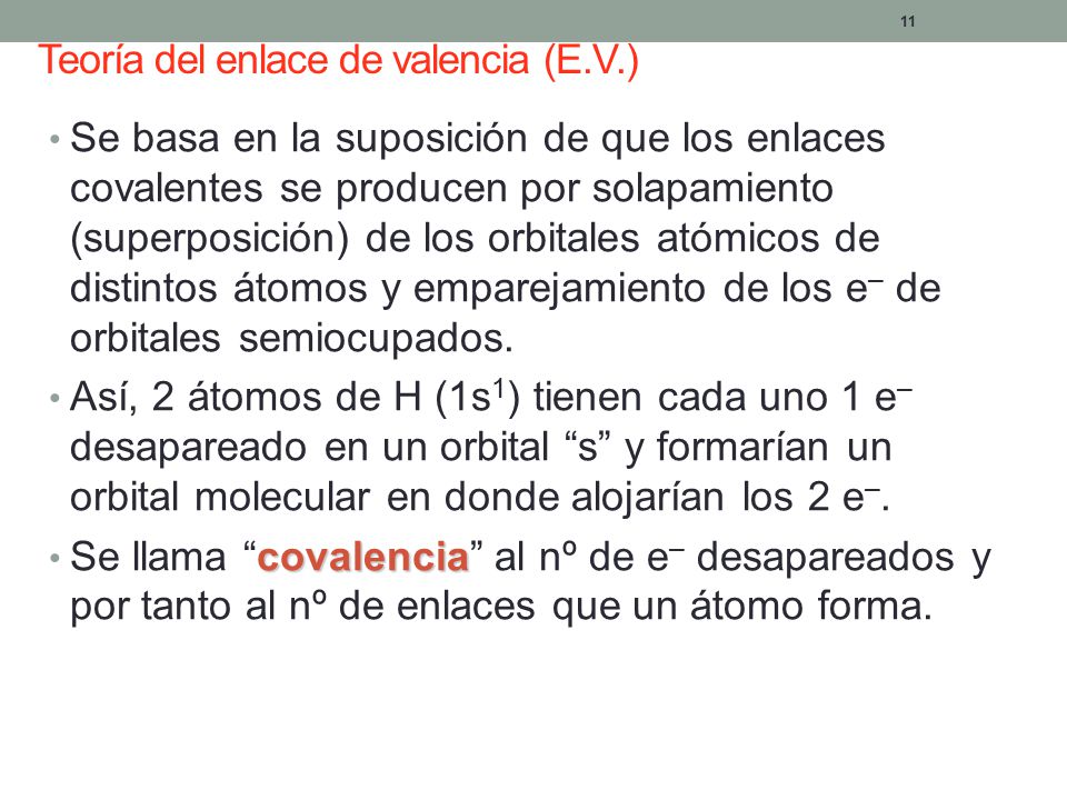 Teoría del enlace de valencia (E.V.)