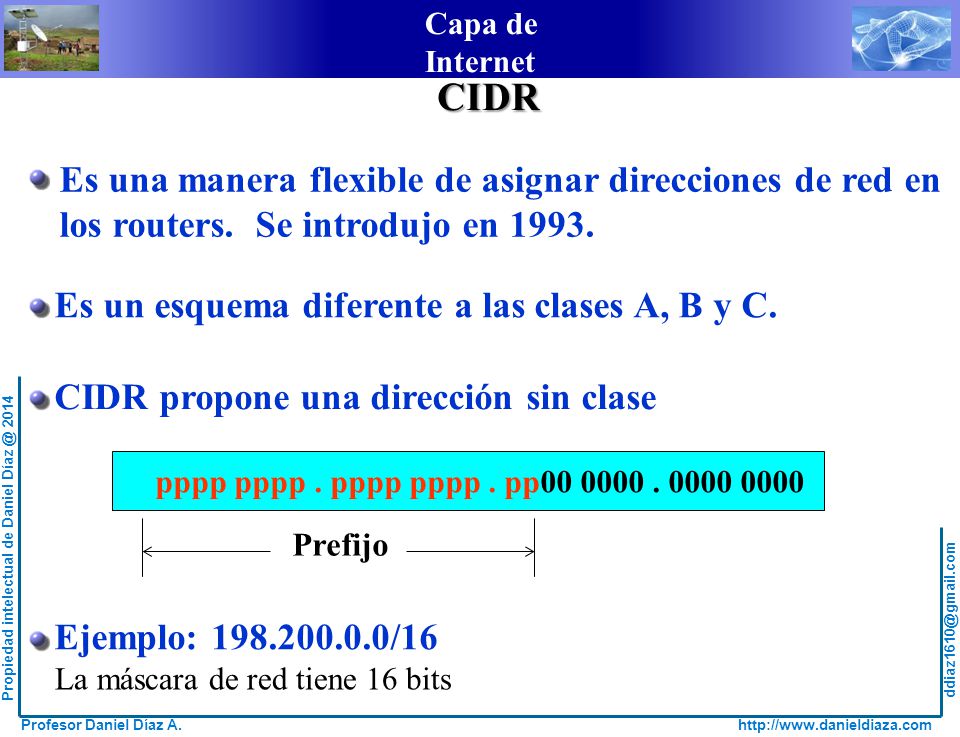 CIDR Es una manera flexible de asignar direcciones de red en los routers. Se introdujo en Es un esquema diferente a las clases A, B y C.