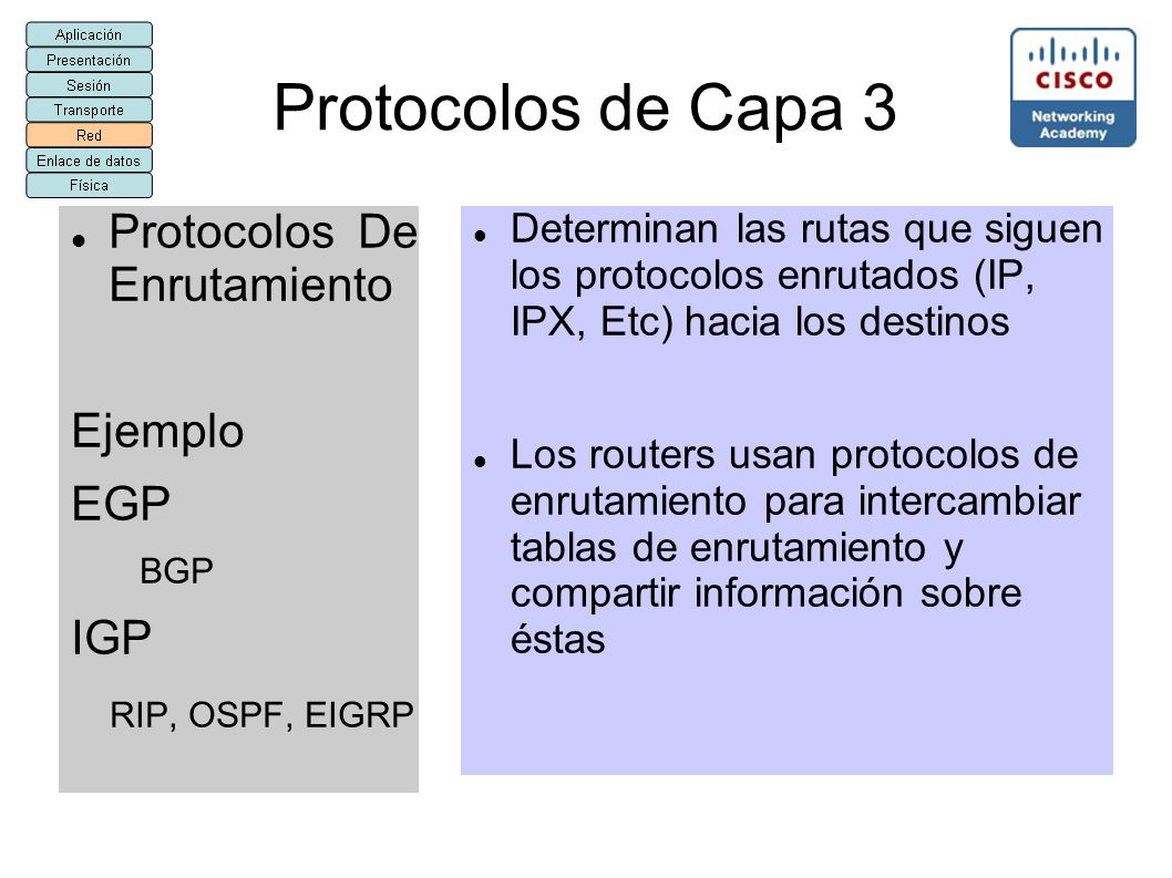 Protocolos de Capa 3 Protocolos De Enrutamiento Ejemplo EGP IGP