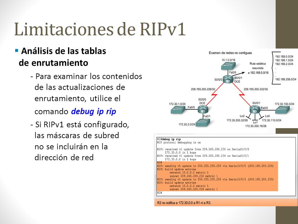 Limitaciones de RIPv1 Análisis de las tablas de enrutamiento