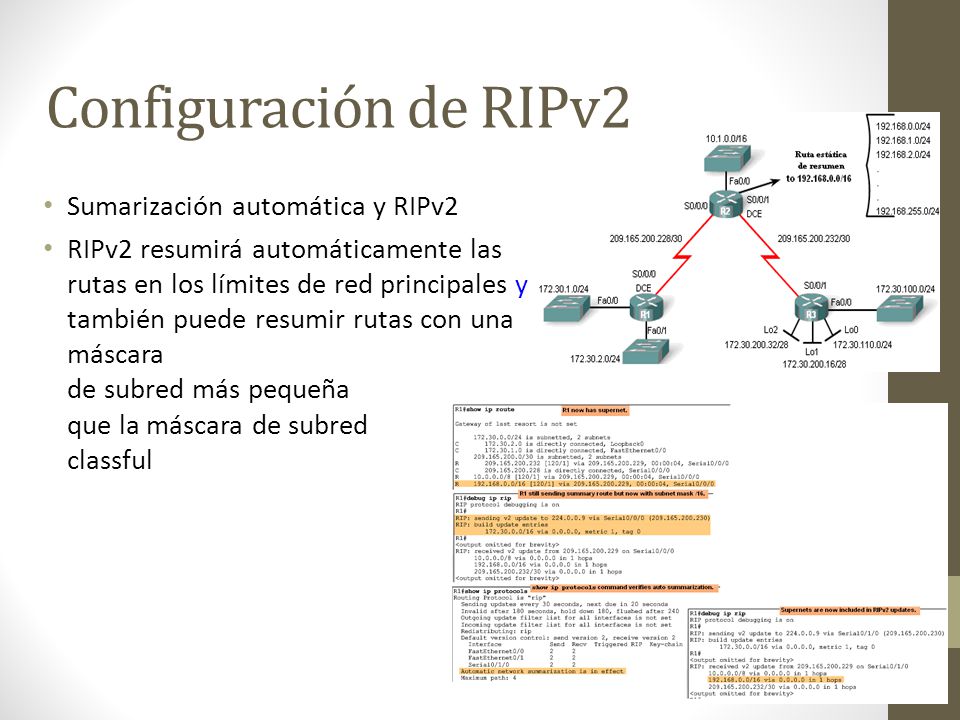 Configuración de RIPv2 Sumarización automática y RIPv2