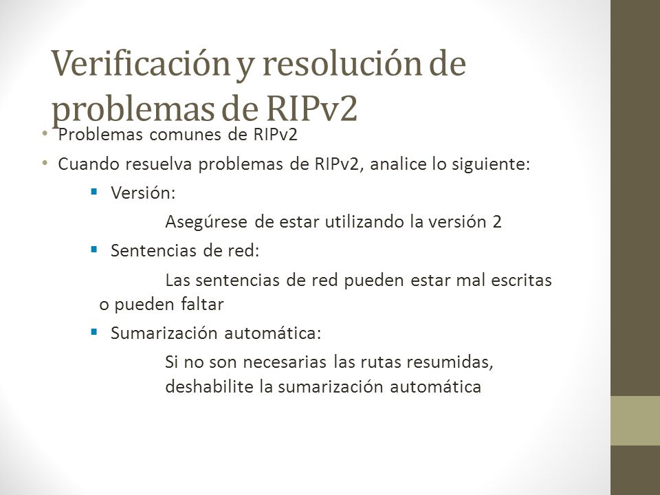 Verificación y resolución de problemas de RIPv2