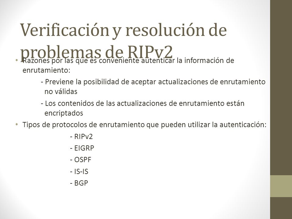 Verificación y resolución de problemas de RIPv2