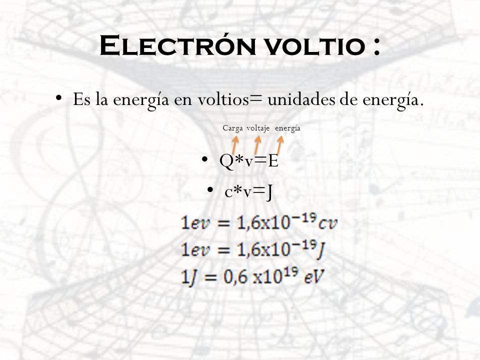Es la energía en voltios= unidades de energía.