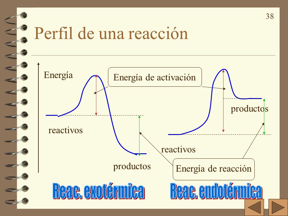 Perfil de una reacción Reac. exotérmica Reac. endotérmica Energía
