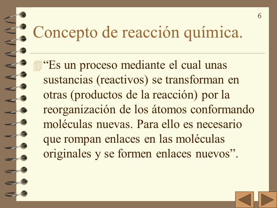 Concepto de reacción química.