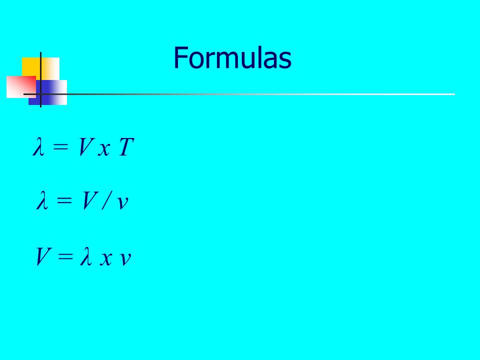 Formulas λ = V x T λ = V / v V = λ x v