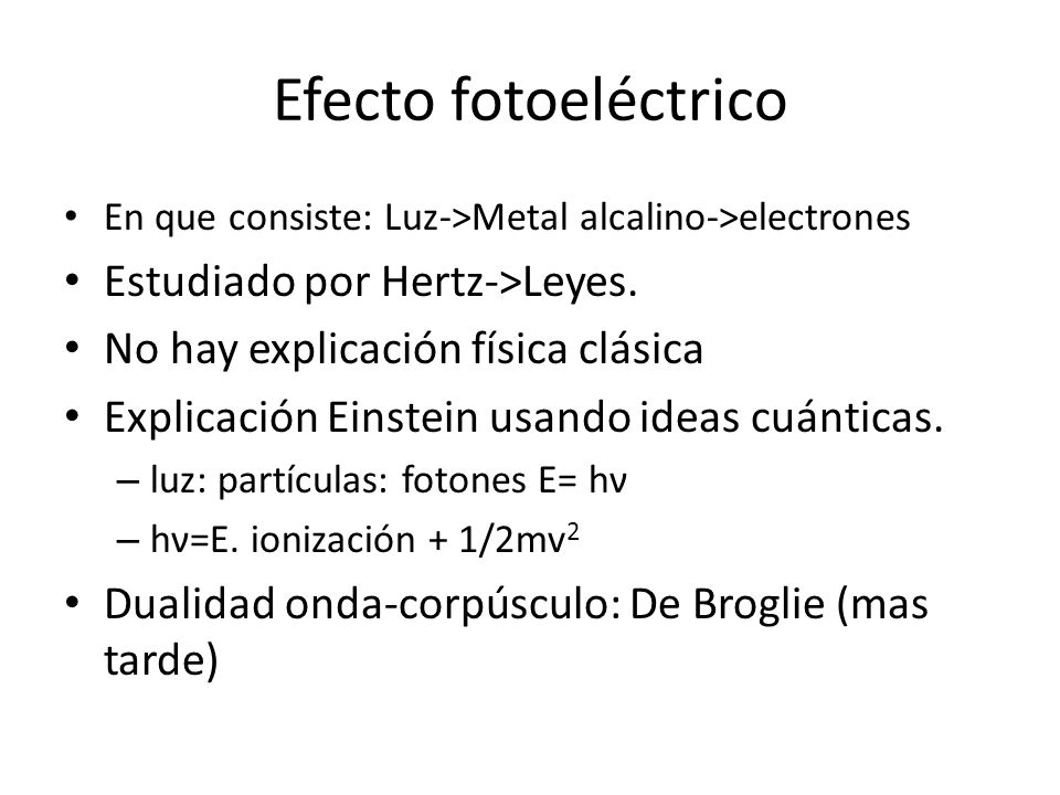 Efecto fotoeléctrico Estudiado por Hertz->Leyes.