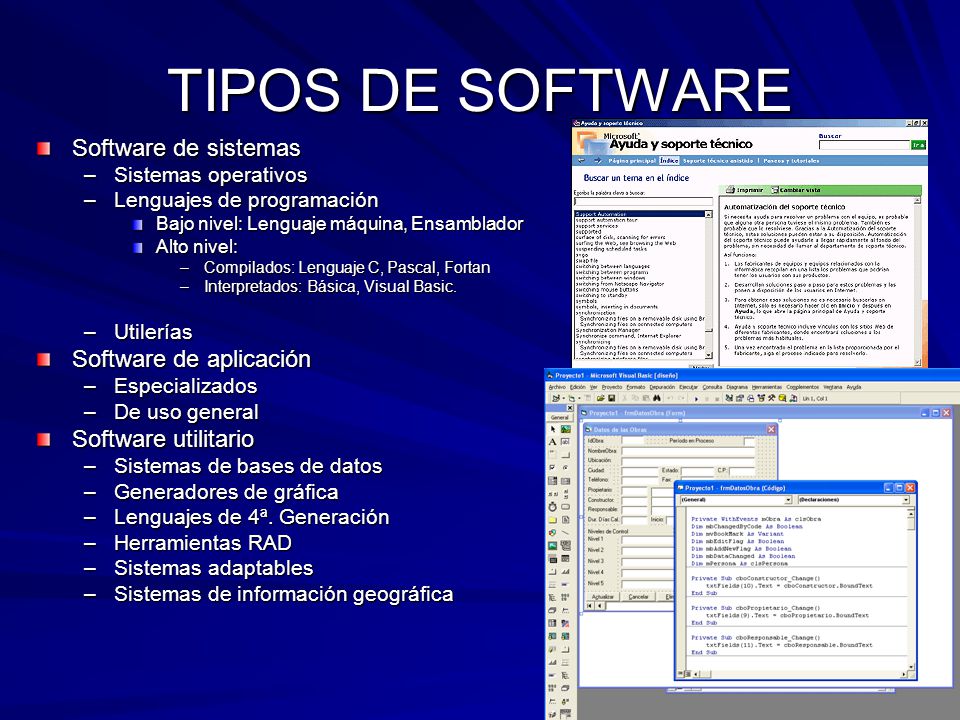 TIPOS DE SOFTWARE Software de sistemas Software de aplicación