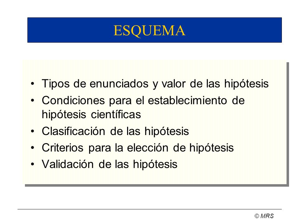 ESQUEMA Tipos de enunciados y valor de las hipótesis