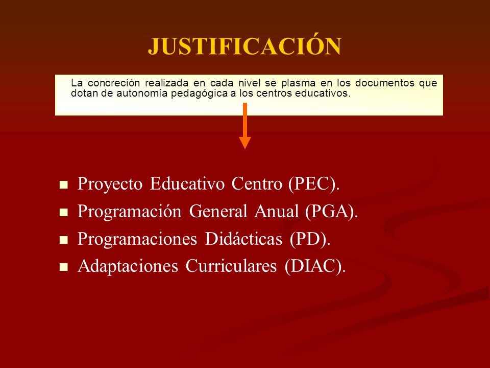 JUSTIFICACIÓN Proyecto Educativo Centro (PEC).