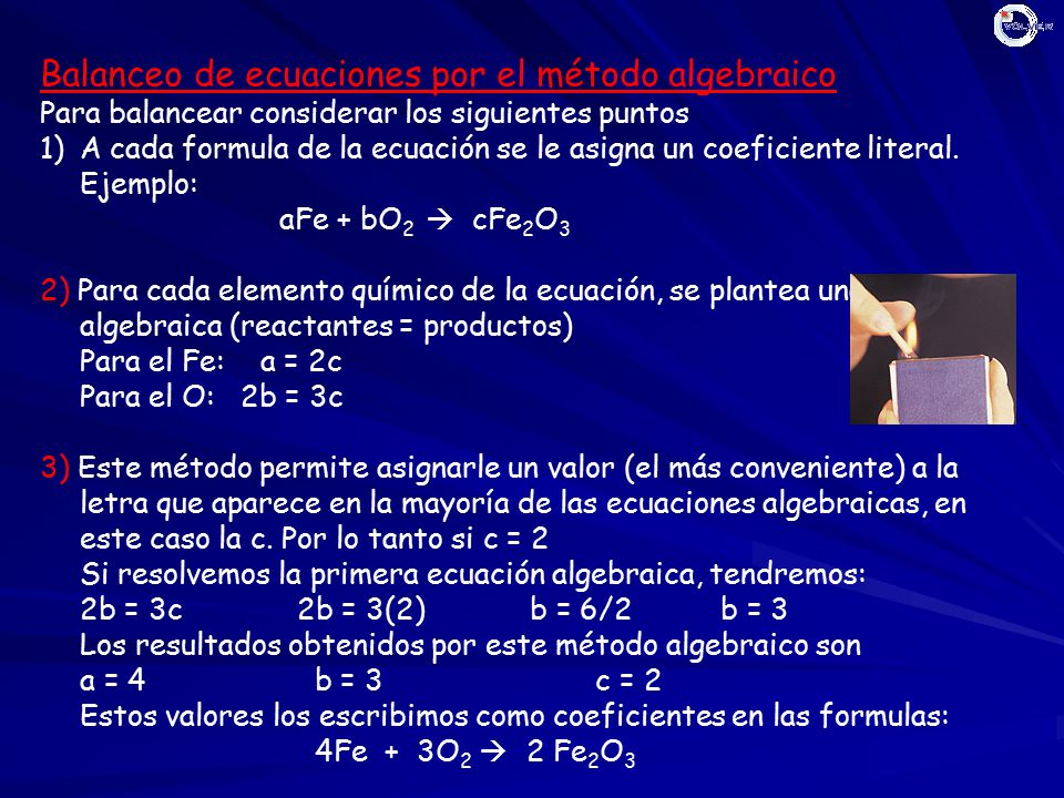 Balanceo de ecuaciones por el método algebraico