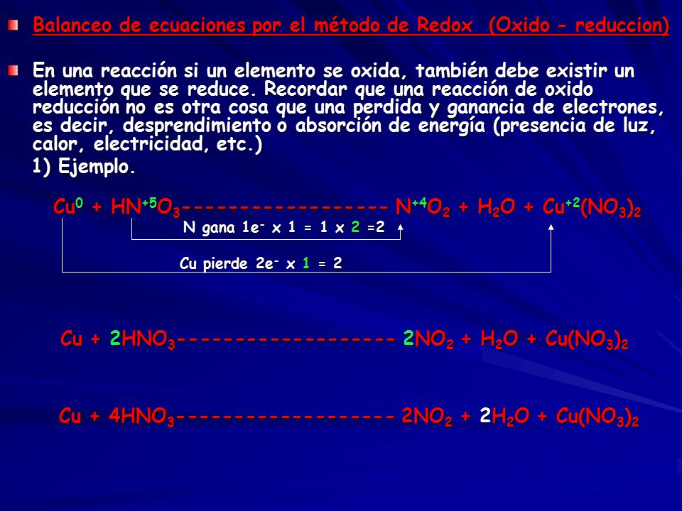 Balanceo de ecuaciones por el método de Redox (Oxido - reduccion)