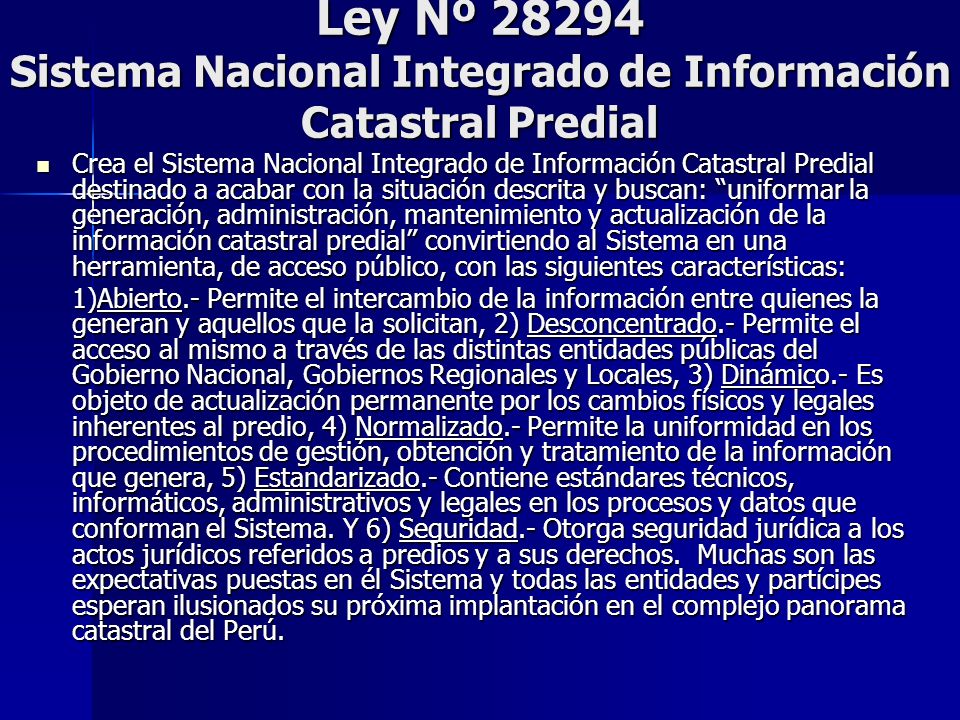 Ley Nº Sistema Nacional Integrado de Información Catastral Predial