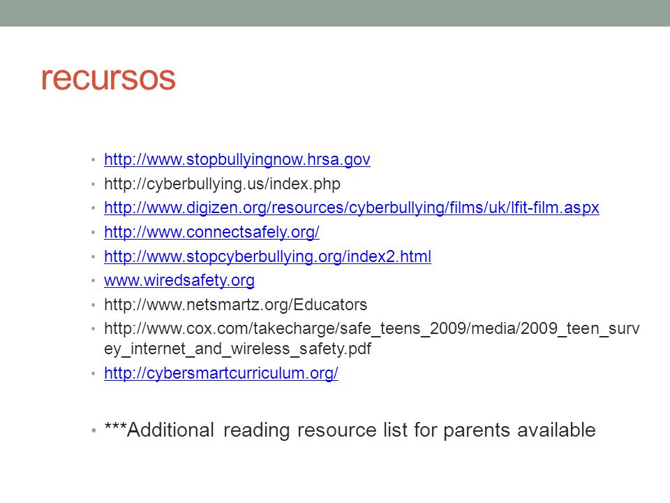 recursos ***Additional reading resource list for parents available