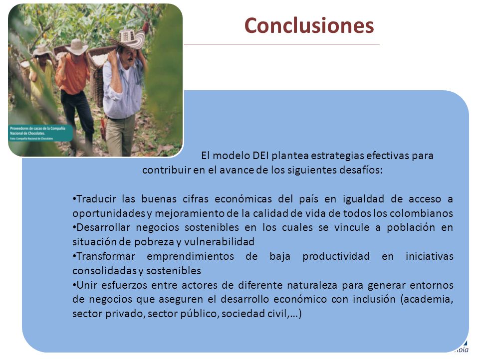 Conclusiones El modelo DEI plantea estrategias efectivas para contribuir en el avance de los siguientes desafíos: