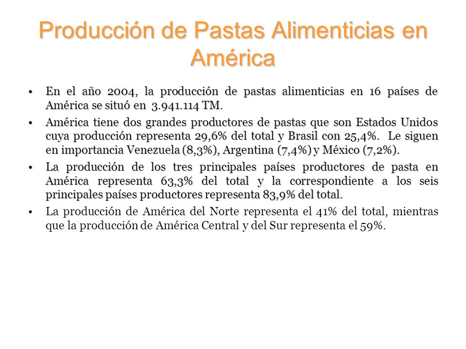 Producción de Pastas Alimenticias en América