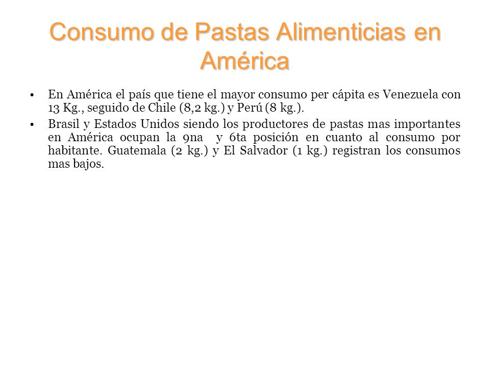 Consumo de Pastas Alimenticias en América