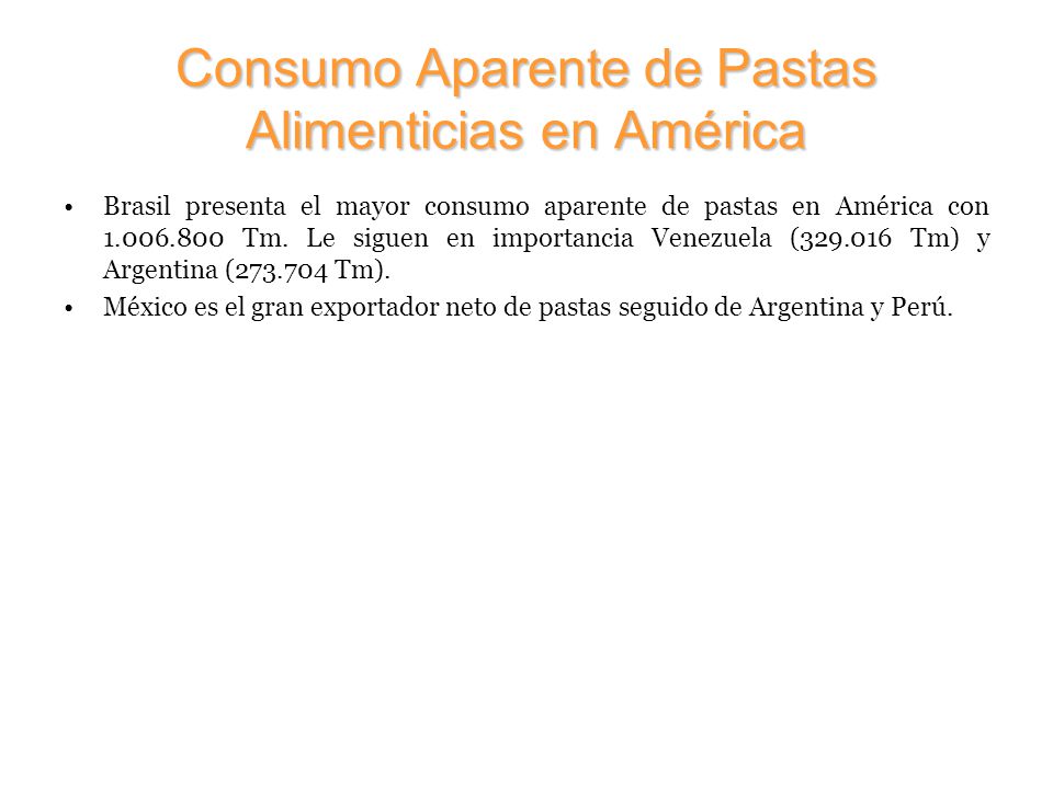 Consumo Aparente de Pastas Alimenticias en América