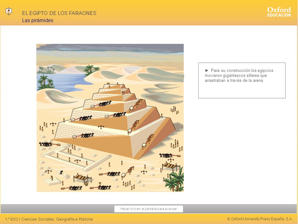 Las pirámides ► Para su construcción los egipcios movieron gigantescos sillares que arrastraban a través de la arena.