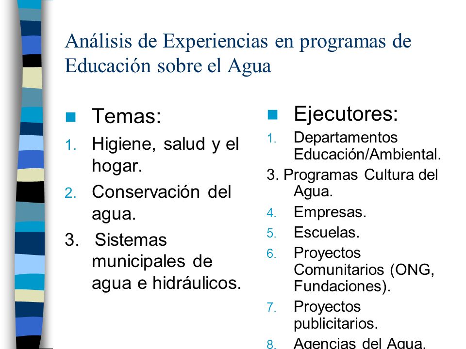 Análisis de Experiencias en programas de Educación sobre el Agua