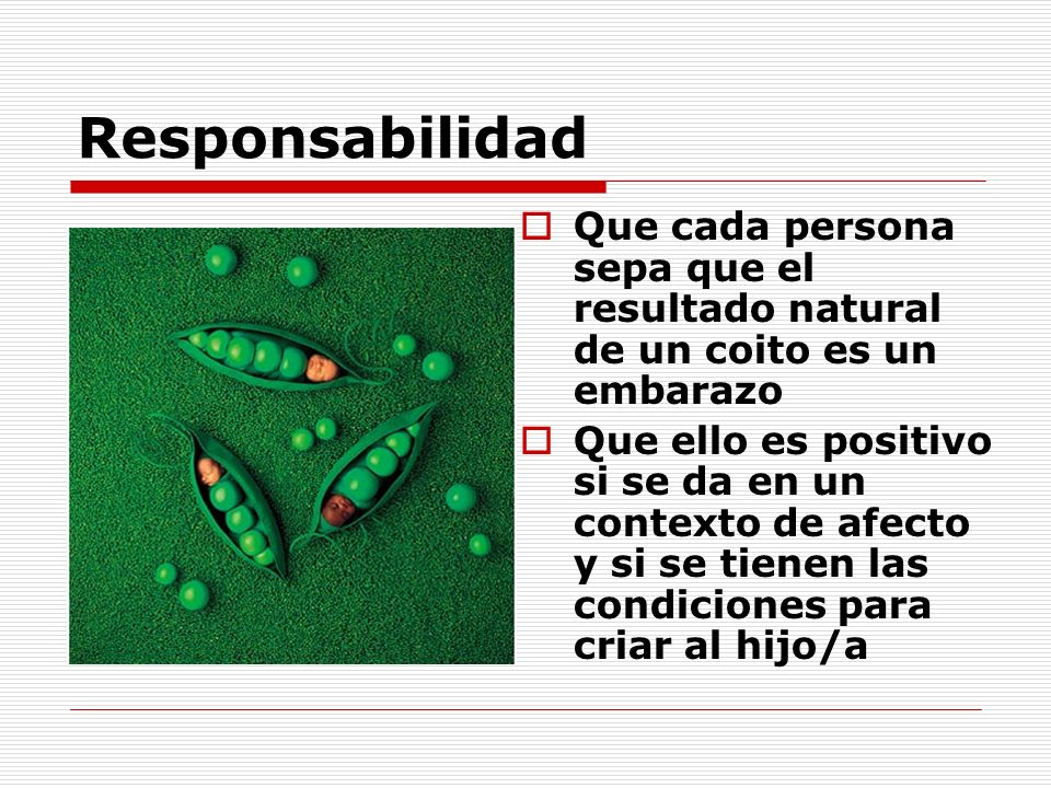 Responsabilidad Que cada persona sepa que el resultado natural de un coito es un embarazo.