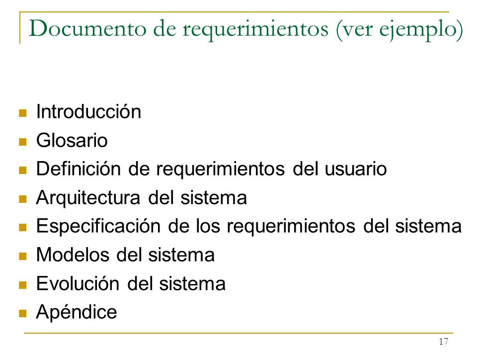 Documento de requerimientos (ver ejemplo)