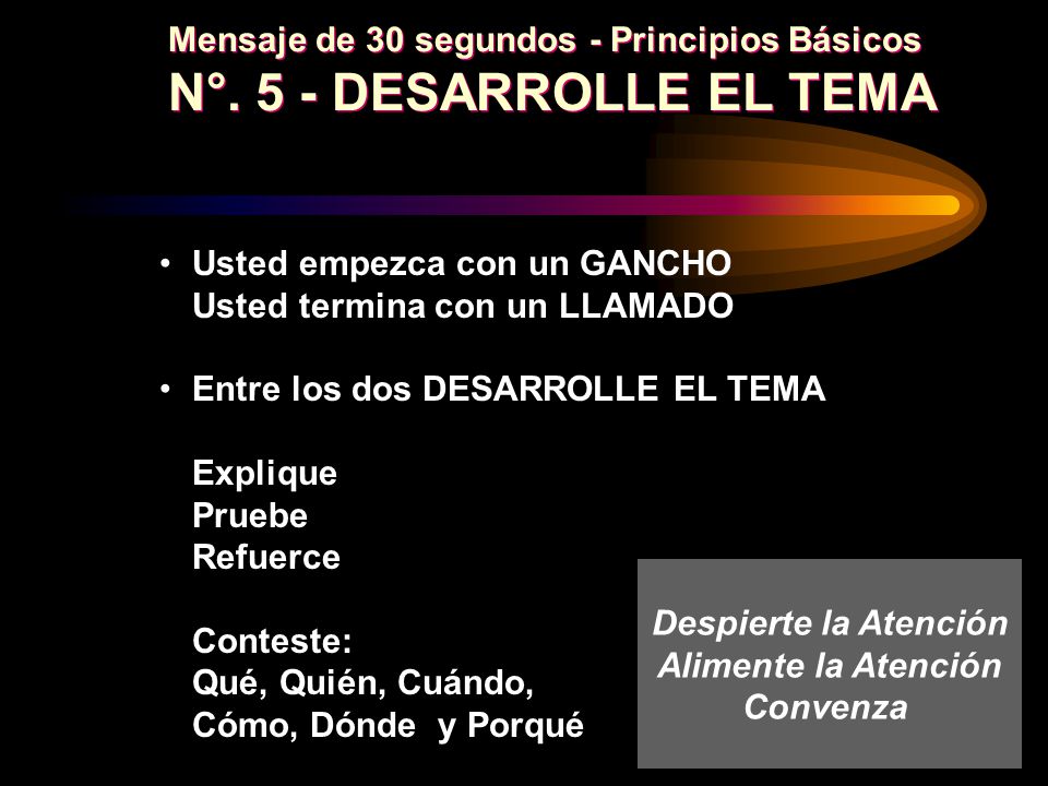 N°. 5 - DESARROLLE EL TEMA Mensaje de 30 segundos - Principios Básicos