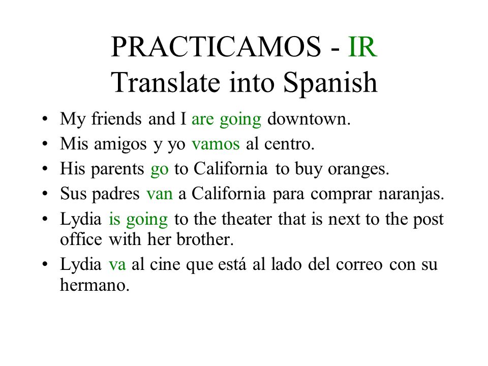 PRACTICAMOS - IR Translate into Spanish