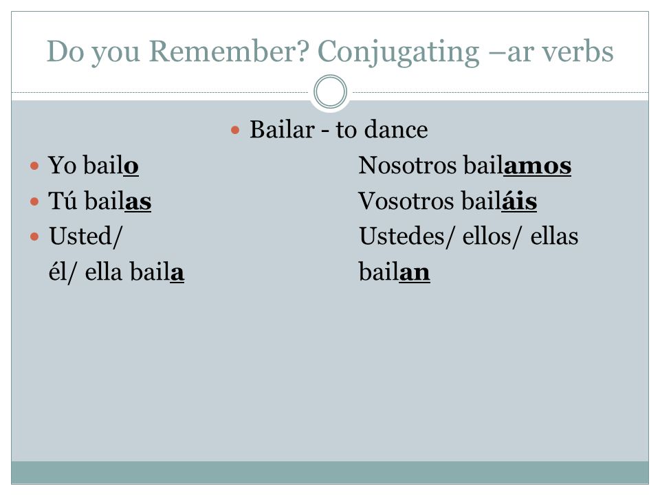 Do you Remember Conjugating –ar verbs