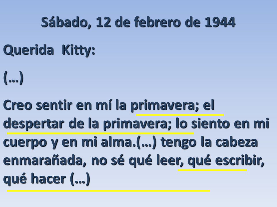 Sábado, 12 de febrero de 1944 Querida Kitty: (…)