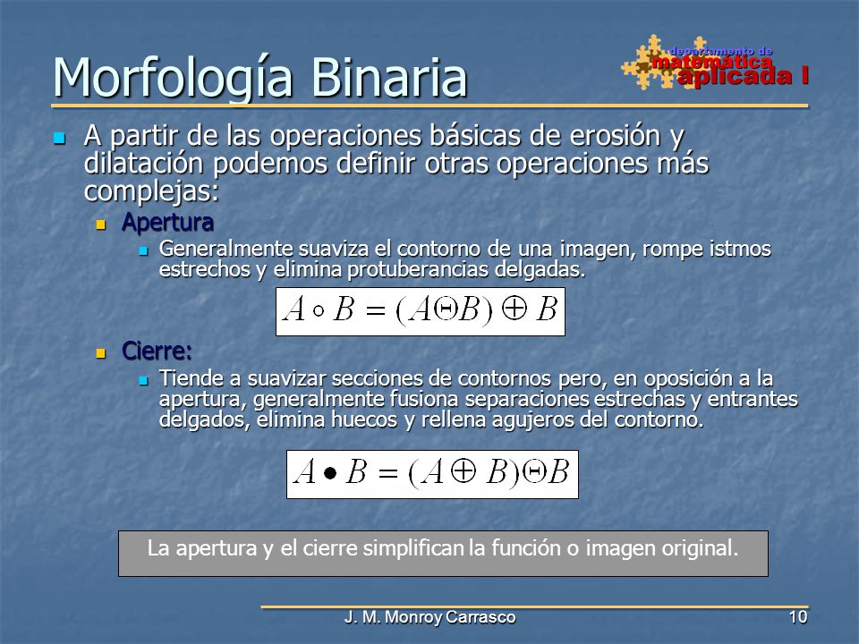 La apertura y el cierre simplifican la función o imagen original.