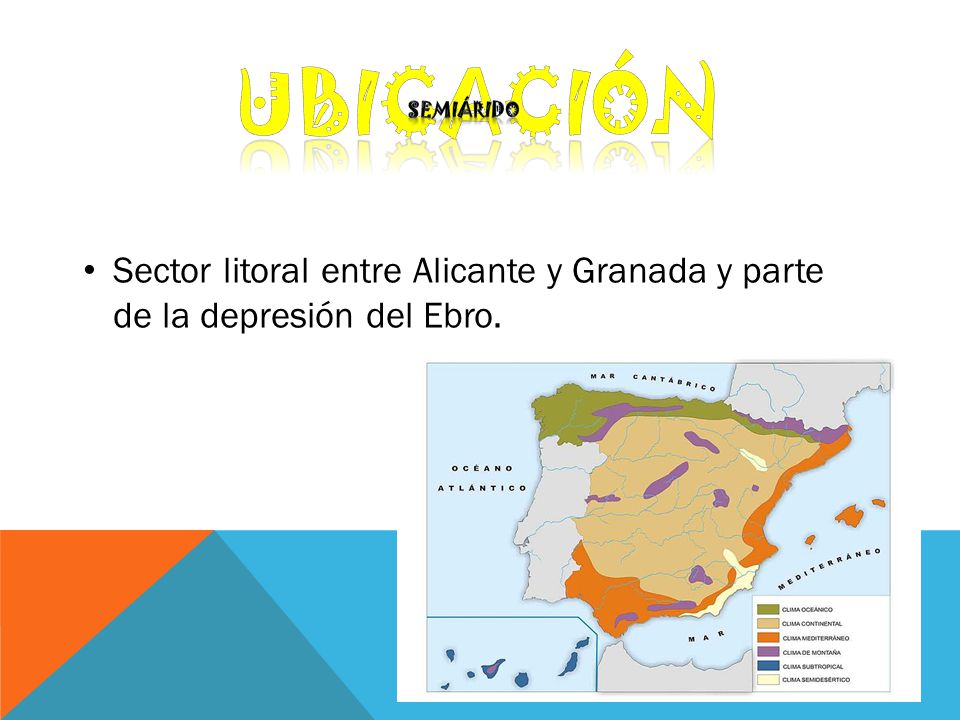 ubicación SEMIÁRIDO Sector litoral entre Alicante y Granada y parte de la depresión del Ebro.