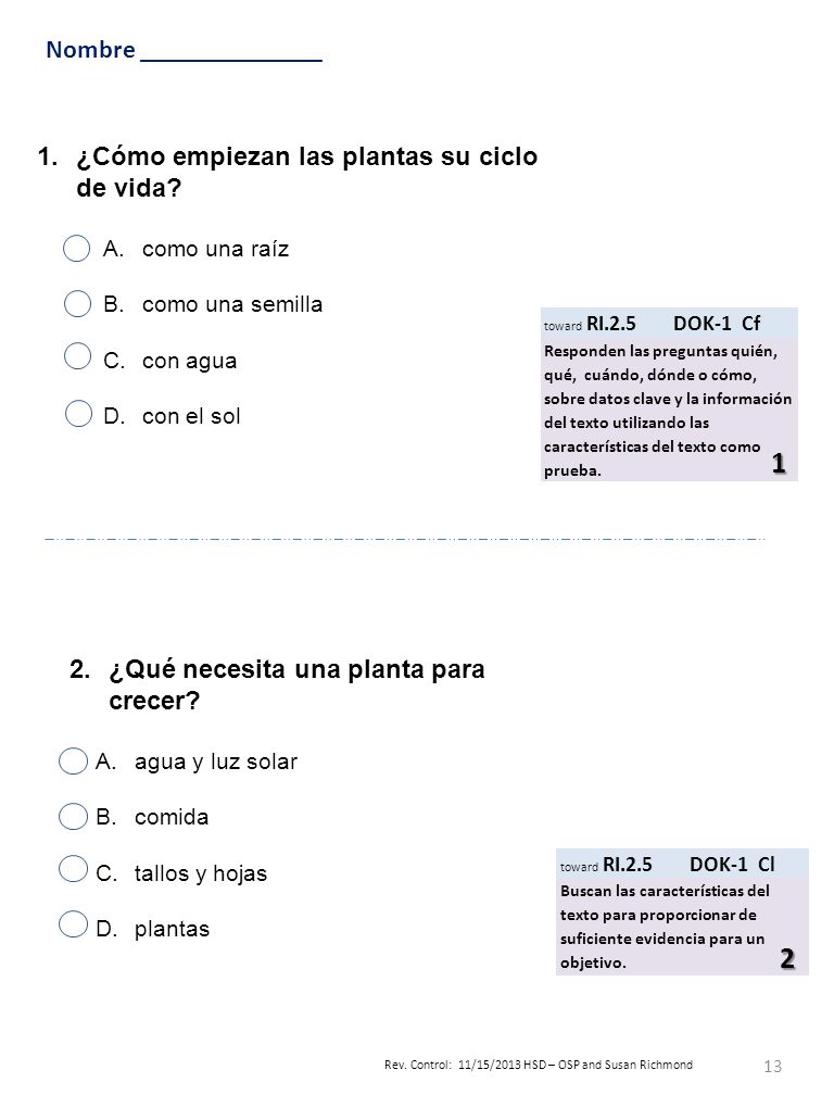 1 2 Nombre ______________ ¿Cómo empiezan las plantas su ciclo de vida