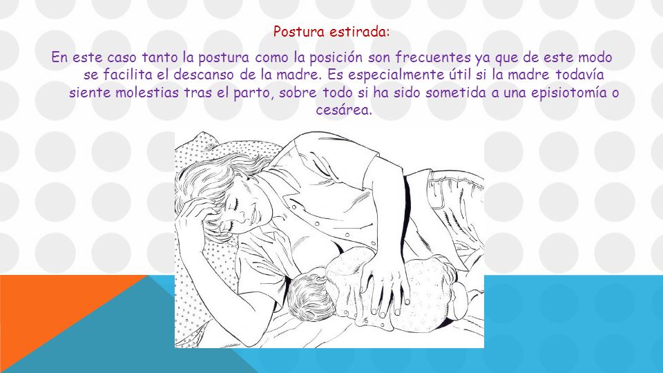 Postura estirada: En este caso tanto la postura como la posición son frecuentes ya que de este modo se facilita el descanso de la madre.