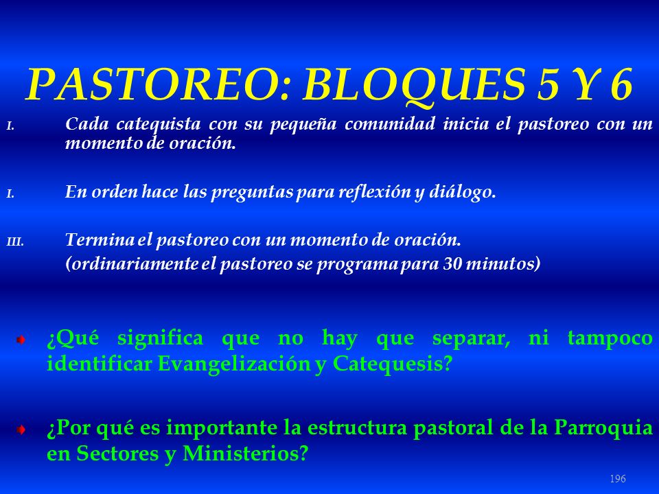 PASTOREO: BLOQUES 5 Y 6 Cada catequista con su pequeña comunidad inicia el pastoreo con un momento de oración.