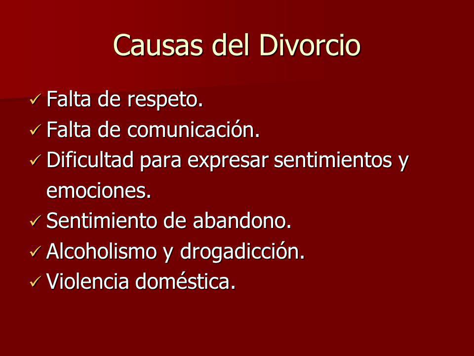 Causas del Divorcio Falta de respeto. Falta de comunicación.