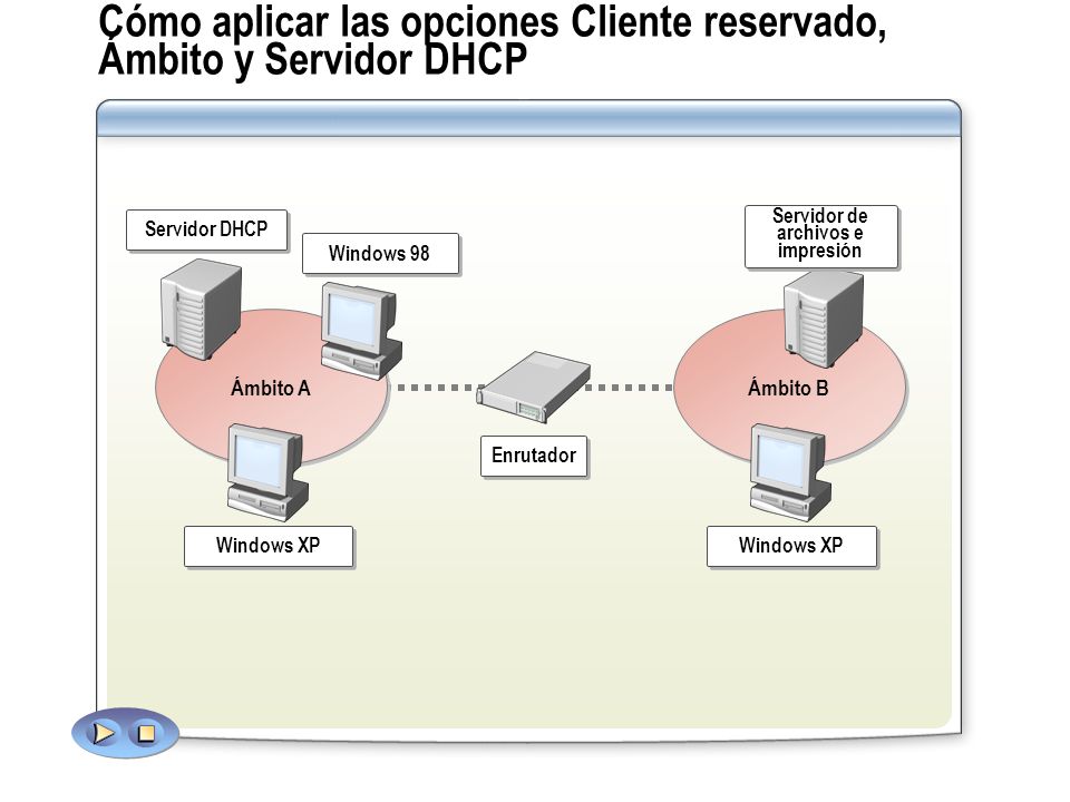 Cómo aplicar las opciones Cliente reservado, Ámbito y Servidor DHCP
