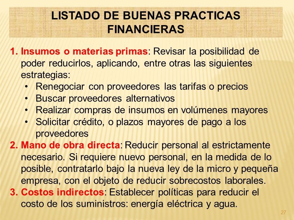 LISTADO DE BUENAS PRACTICAS FINANCIERAS